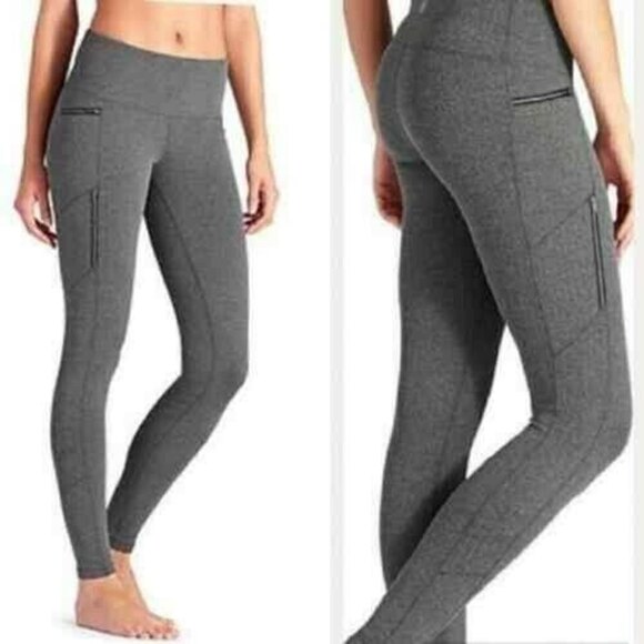 ATHLETA Spacedye Sly Drifter leggings S Gray Stretch Pants Zipper Pockets - Picture 1 of 11